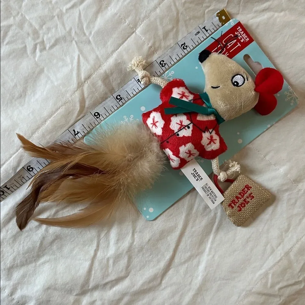 Trader Joe's Cat Toy with Red and Brown Mouse Design Holiday Festive